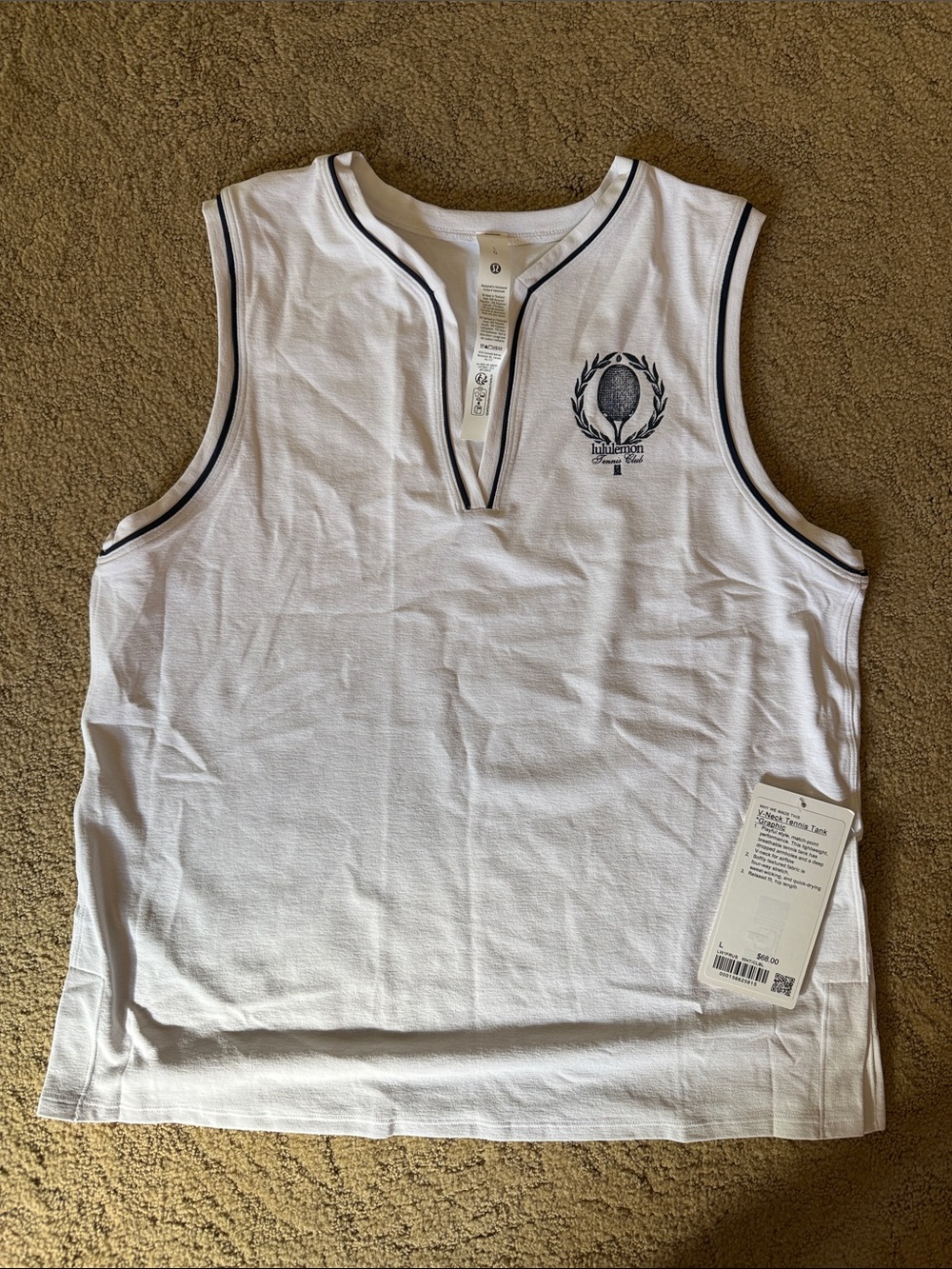 lululemon athletica White Sleeveless Tennis Tank with Navy Trim